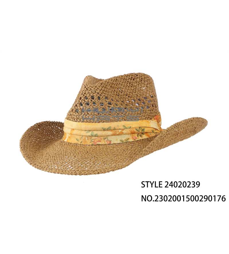 Custom Paper Straw Rope Cowboy Hat With Hatband
