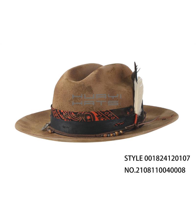  HY Vintage Style Wool Fedora Hat With Raised Brim