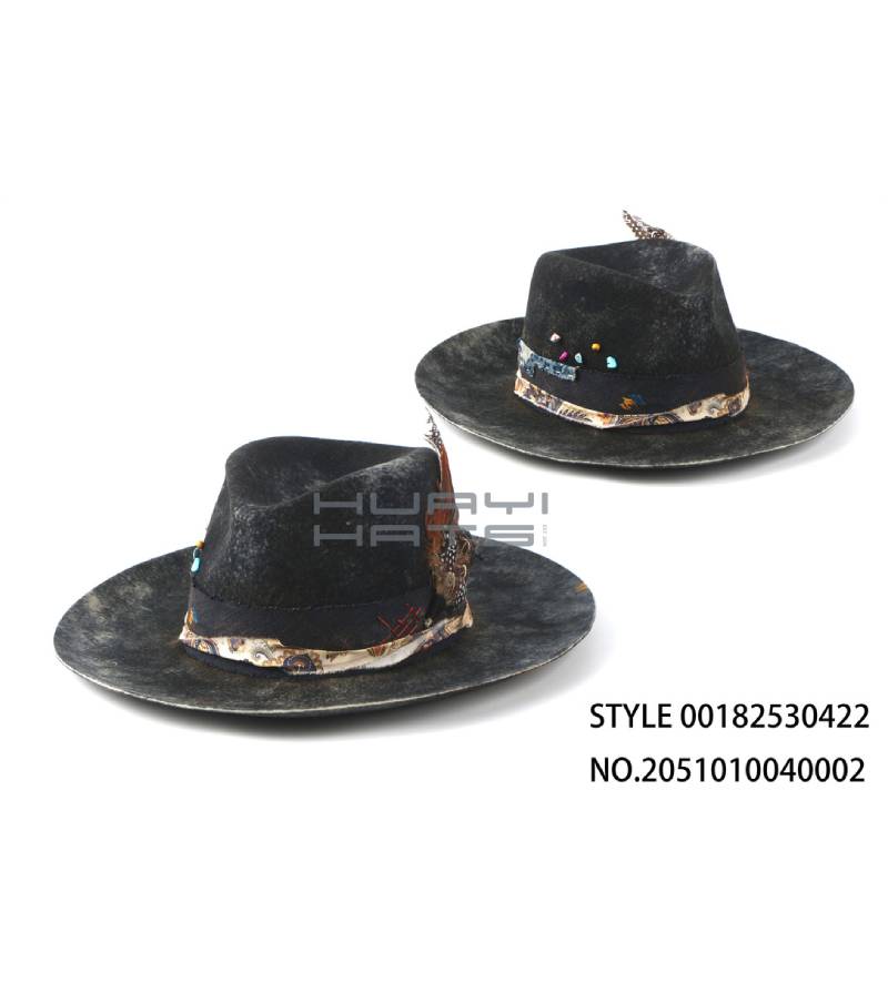 Vintage Fedora Hat with Feather and Decorative Ribbon