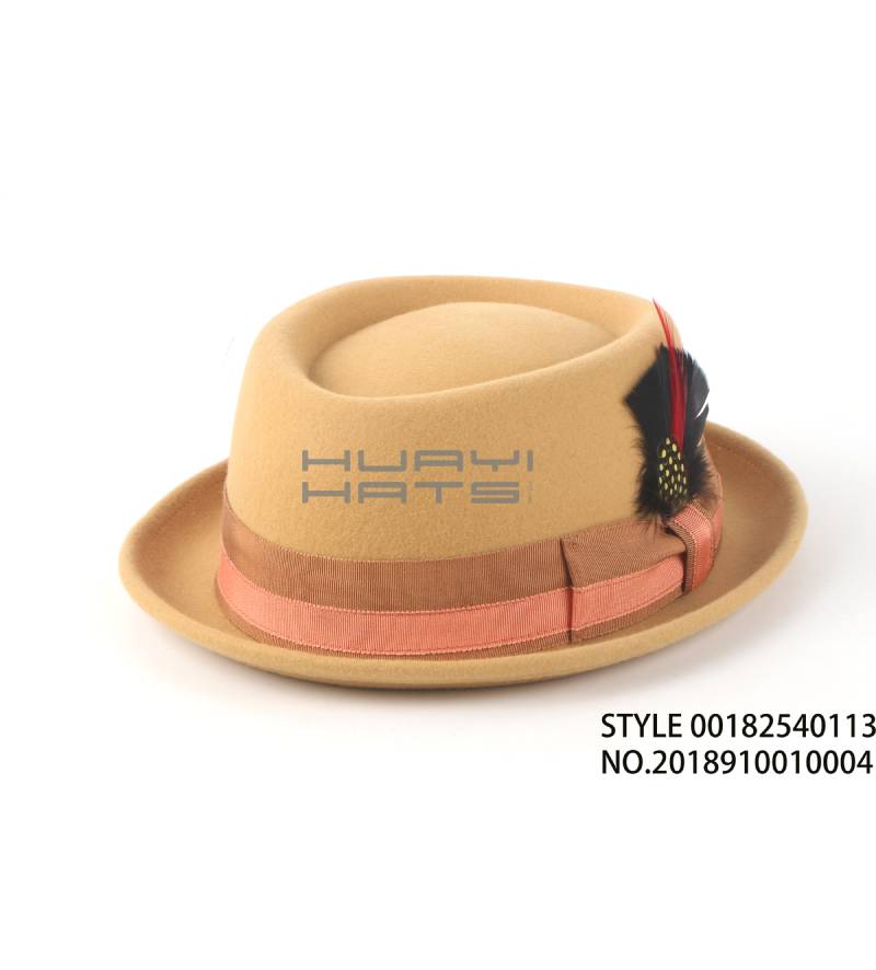 European Fashion Pork Pie Hat with Feather