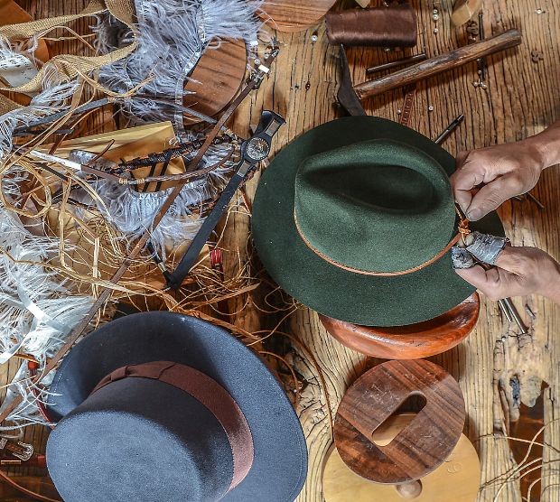 Hat sample mounted on a block during sample development