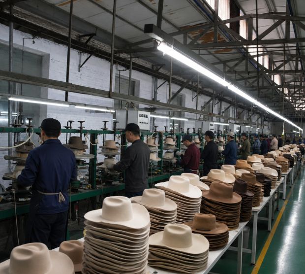 Hat production line with in-line quality control